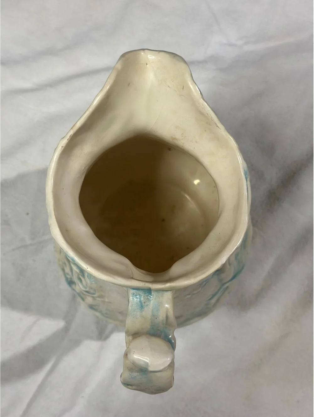 Vintage Ceramic Pitcher with Raised Relief Design